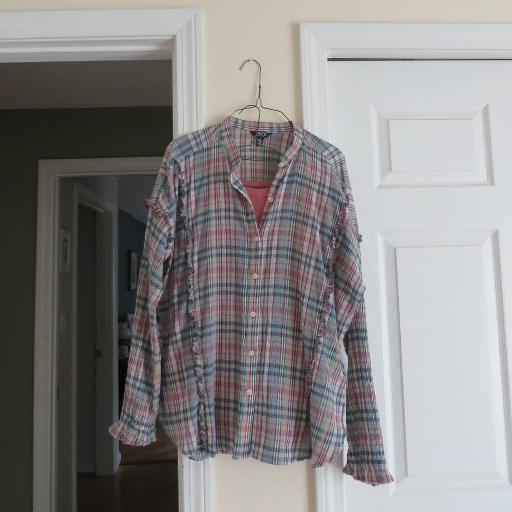 Chaps Plaid Ruffle Blouse with Wossino under shirt